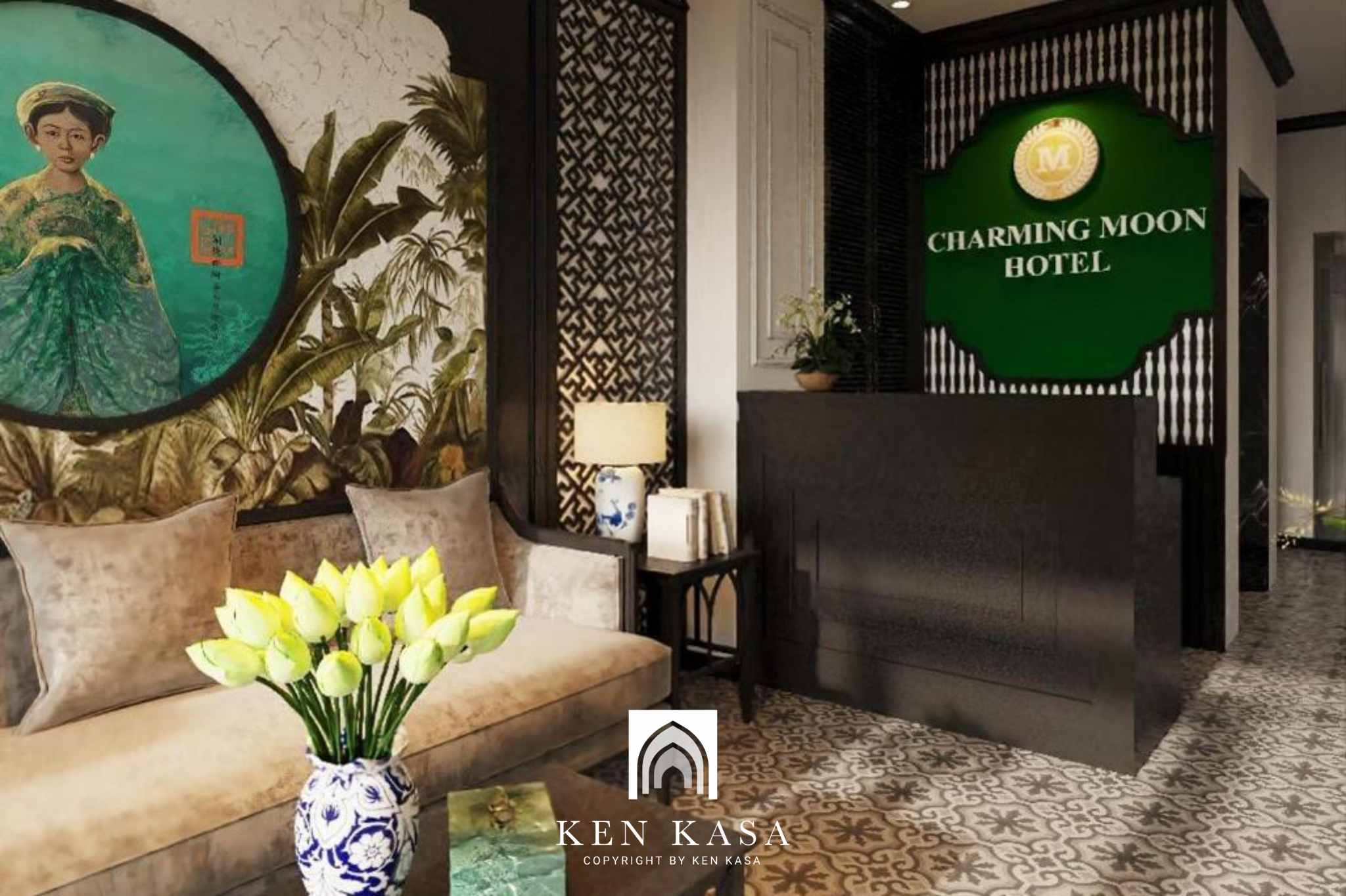 Không gian sảnh tại Charming Moon Hanoi Hotel 